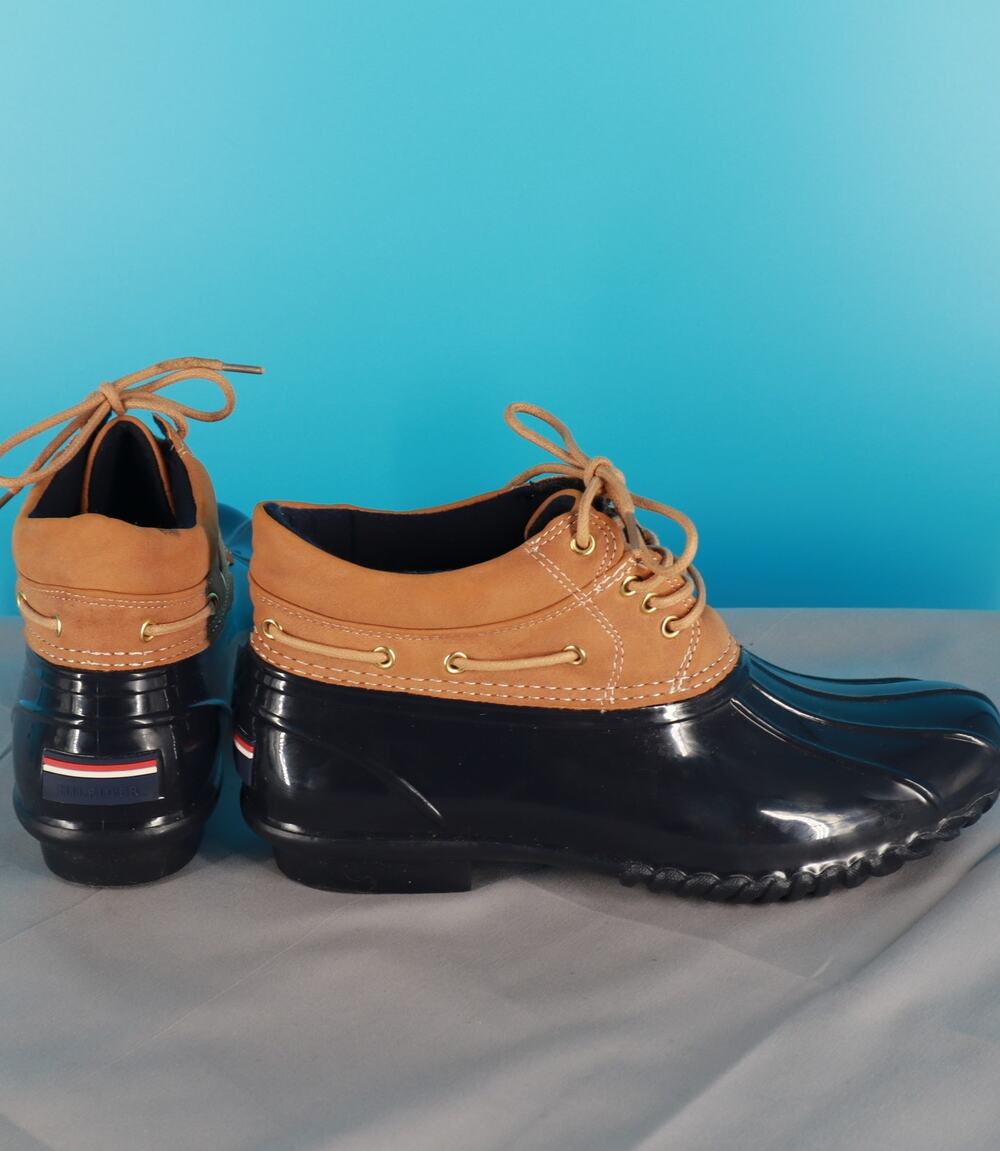 Tommy Hilfiger Women's Duck Shoes Brown Leather Navy Rubber Lace Up Size 7